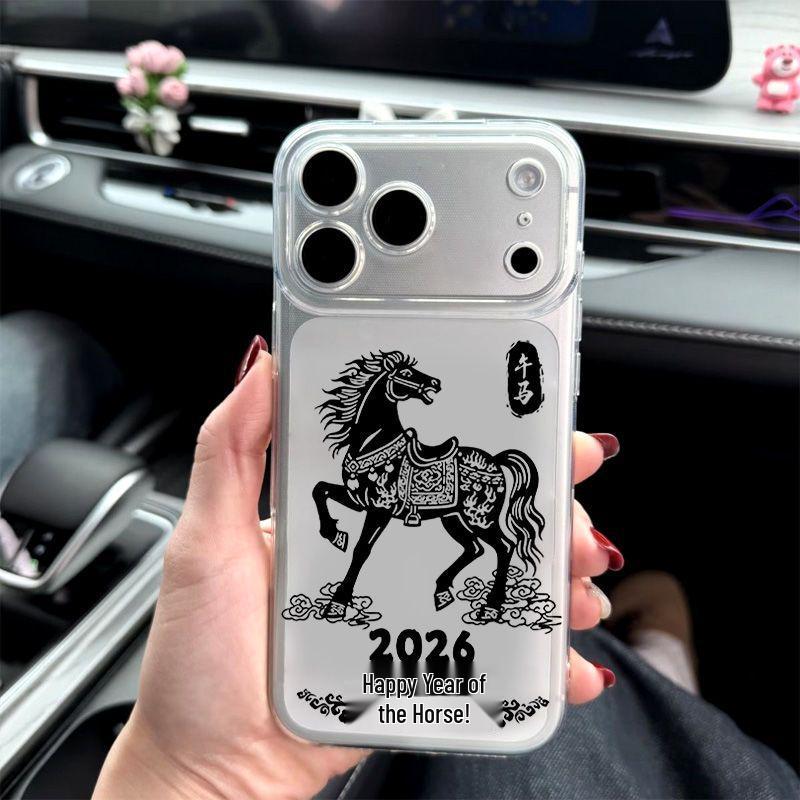 Year of the Horse Auspicious Transparent Phone Case for Apple 11, 14, 15, 16 Pro, & 17 Pro Max, Soft Cover for 7/8 Plus