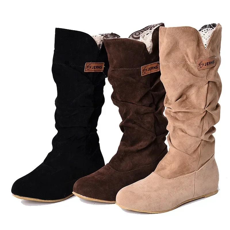2026 New Mid-tube Snow Boots Hollow Cotton Thread Hook Lace Frosted Lady Boots Large Size Women's Shoes