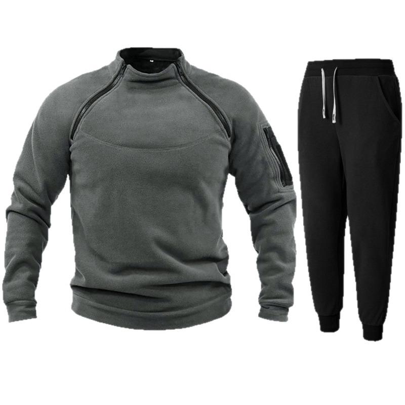 Autumn and Winter Sports New Stand Collar Long Sleeve Pullover Personality Casual Coral Velvet Jacket Set