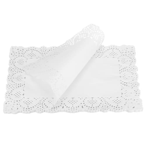uxcell 50pcs White Lace Paper Doilies, 10 x 14" Rectangular Disposable Paper Placemats for Weddings, Birthdays, Cakes, Desserts, and Tableware