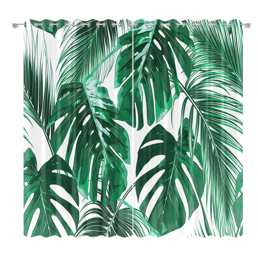 Green Plant Plantain Leaf Curtain Cloth Bedroom Living Room Balcony Blackout Curtain Office Hotel Thermal Insulation Curtain