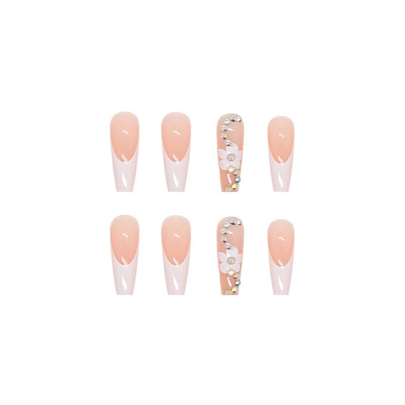 Artificial Nails Long Ballet Nails Wearable Nail Stickers Box Set of 24 Pieces Diamond Style Removable