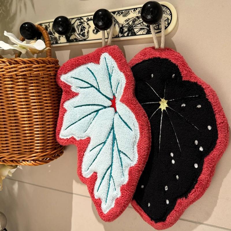 Decorative Leaf Hand Towel Tropical Plants Kitchen Towel Super Absorbent Handkerchief Quick-Dry Bathroom Towel with Hanging Loop
