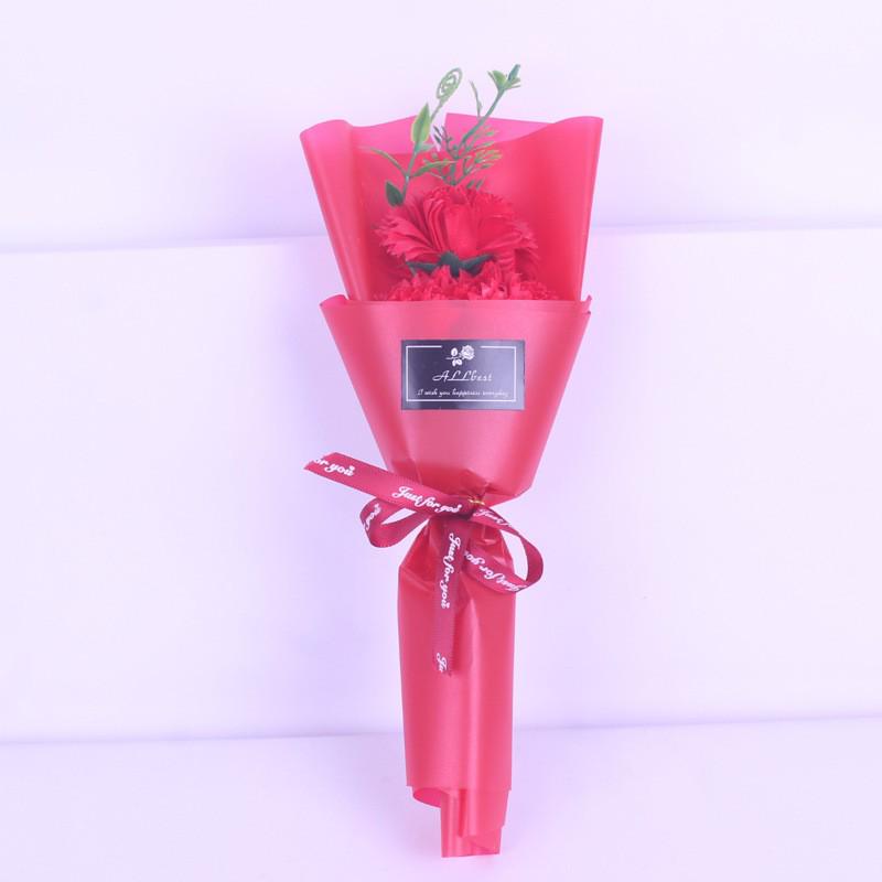 Teacher's Day 5-Flower Bouquet - Red Carnation & Soap Roses, Valentine & Qixi Gift