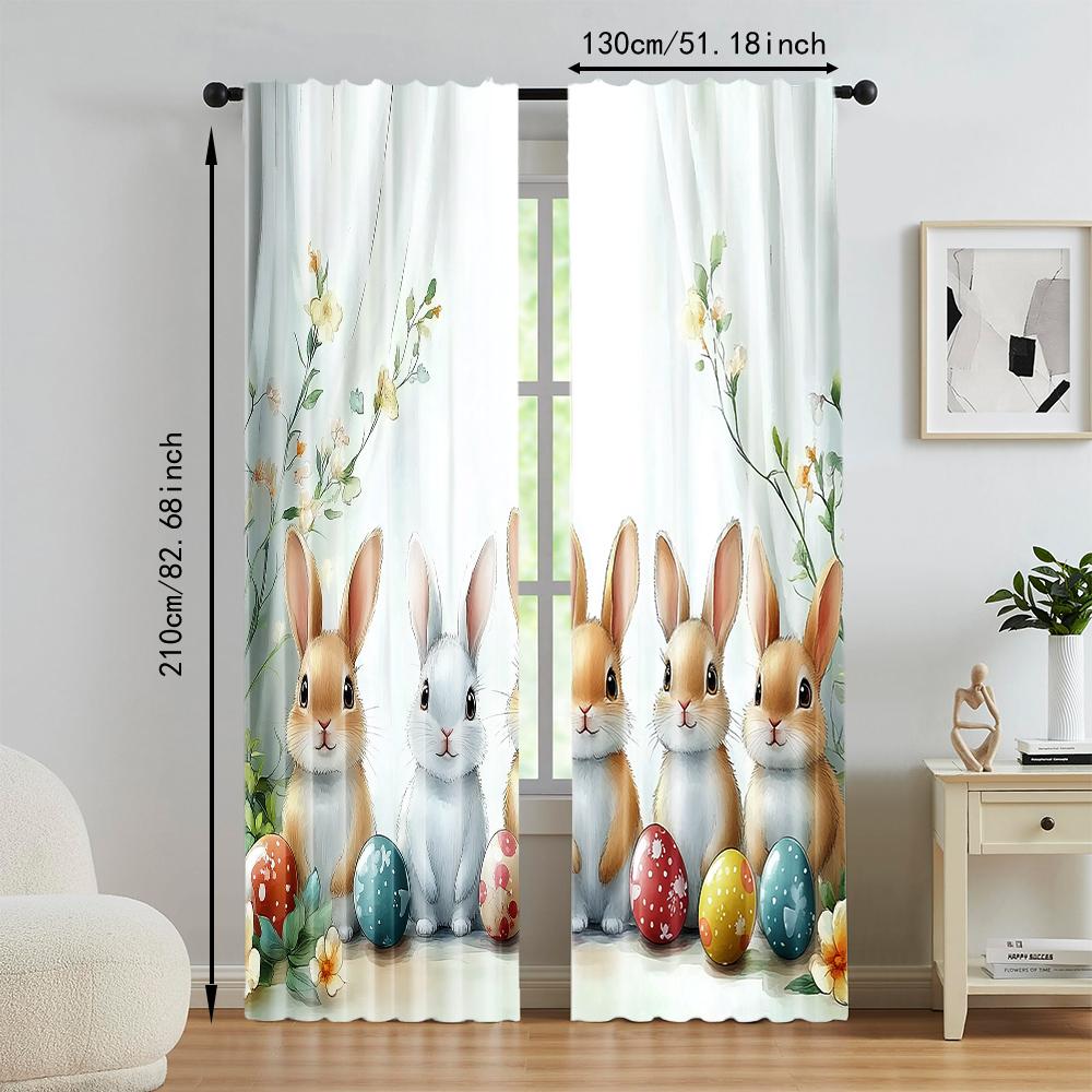 2 pcs   versatile polyester transparent curtains for home decoration Pastoral Theme with Egg Wreath for use in bedrooms and