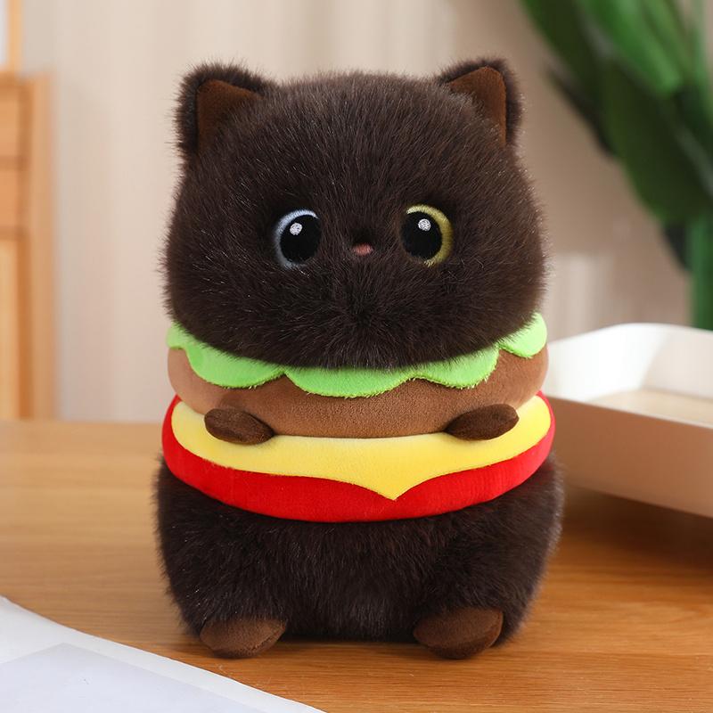 Neues Niedliches Burger-förmiges Katzen-Plüschkissen Mollige Kaliko Siamkatze Schwarze Katze Plüschtiere Weiche Puppe Zum Kuscheln Sofa Bett Dekoration