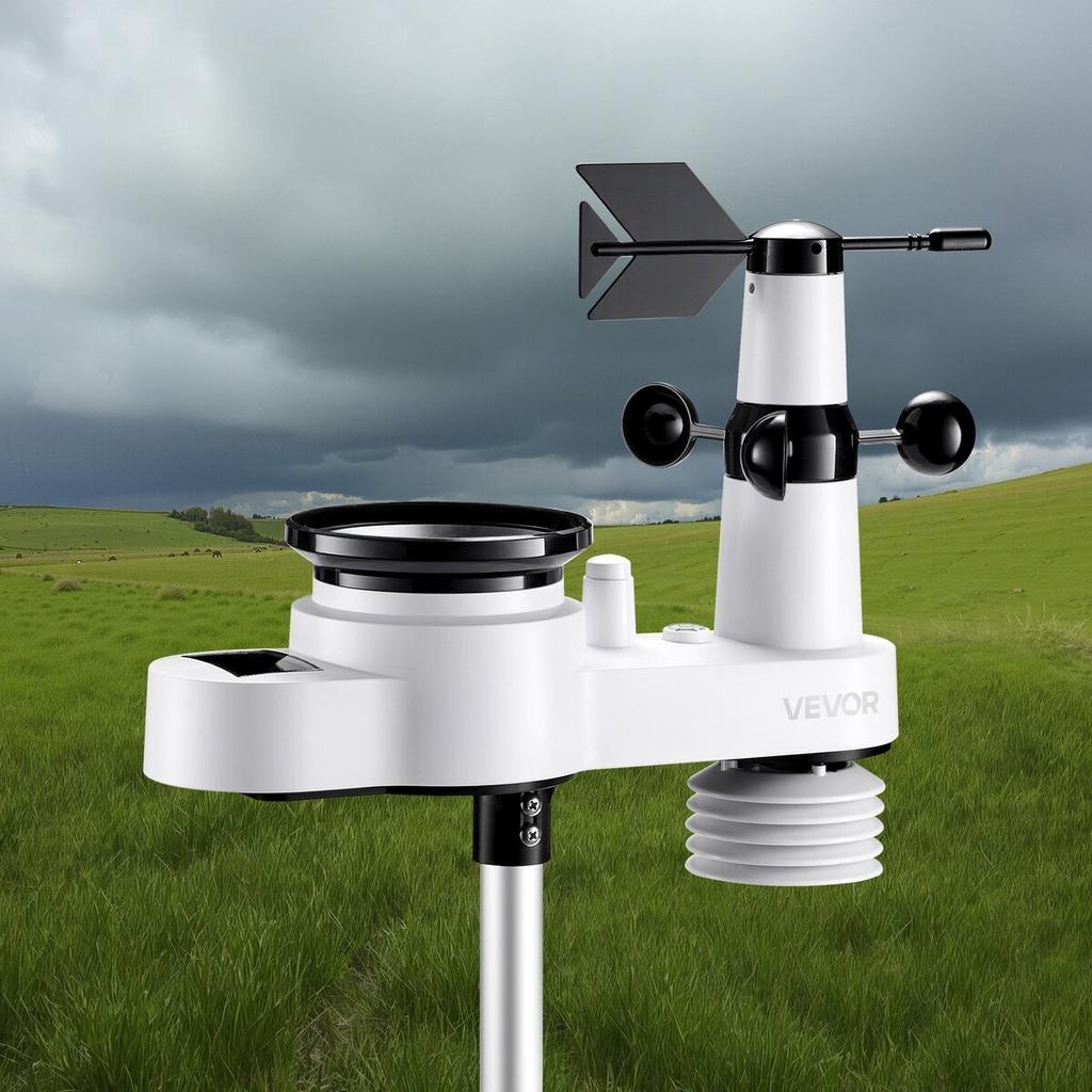 5-in-1 Wi-Fi Weather Station, 190.5 mm VA Display, Wireless Solar Powered Outdoor Sensor, Rain Gauge, Indoor Outdoor for Weather Forecast, Wind Speed