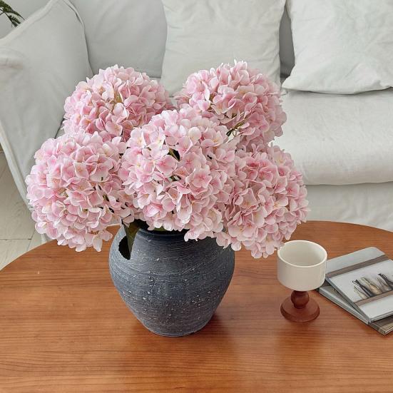 Kunstig Hortensia Blomst Realistisk Full Blomst Falsk Hortensia med Stengler Faux Silke Blomsterarrangement for Hjem Bryllup Fest Babyshower Bord