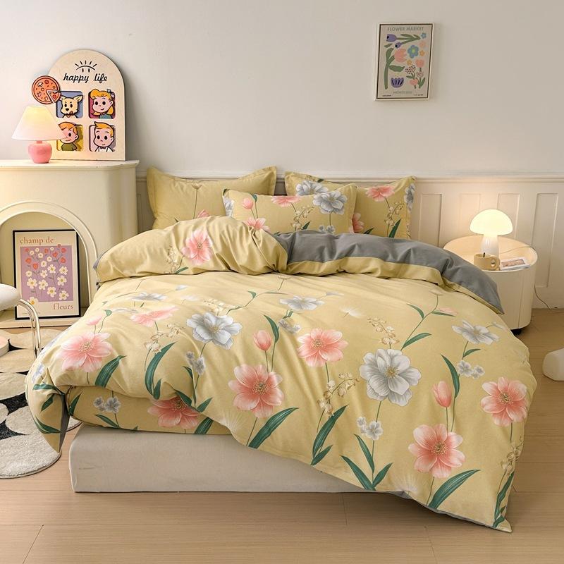 Pure cotton thickened and ground four-piece set of bedding, three-piece set of quilt cover for college students, bed sheets for mothers and babies in