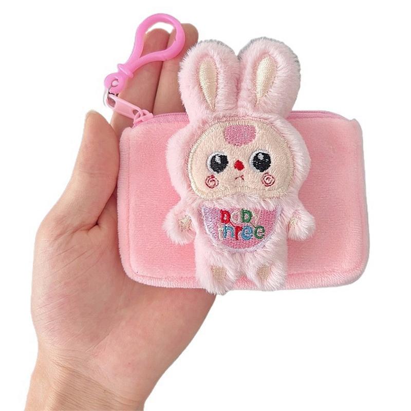 Cute Labubu Plush Coin Bag Cartoon Anime Money Change Purse Lovely Earphone Storage Bag Mini Portable Small Wallet Keychain