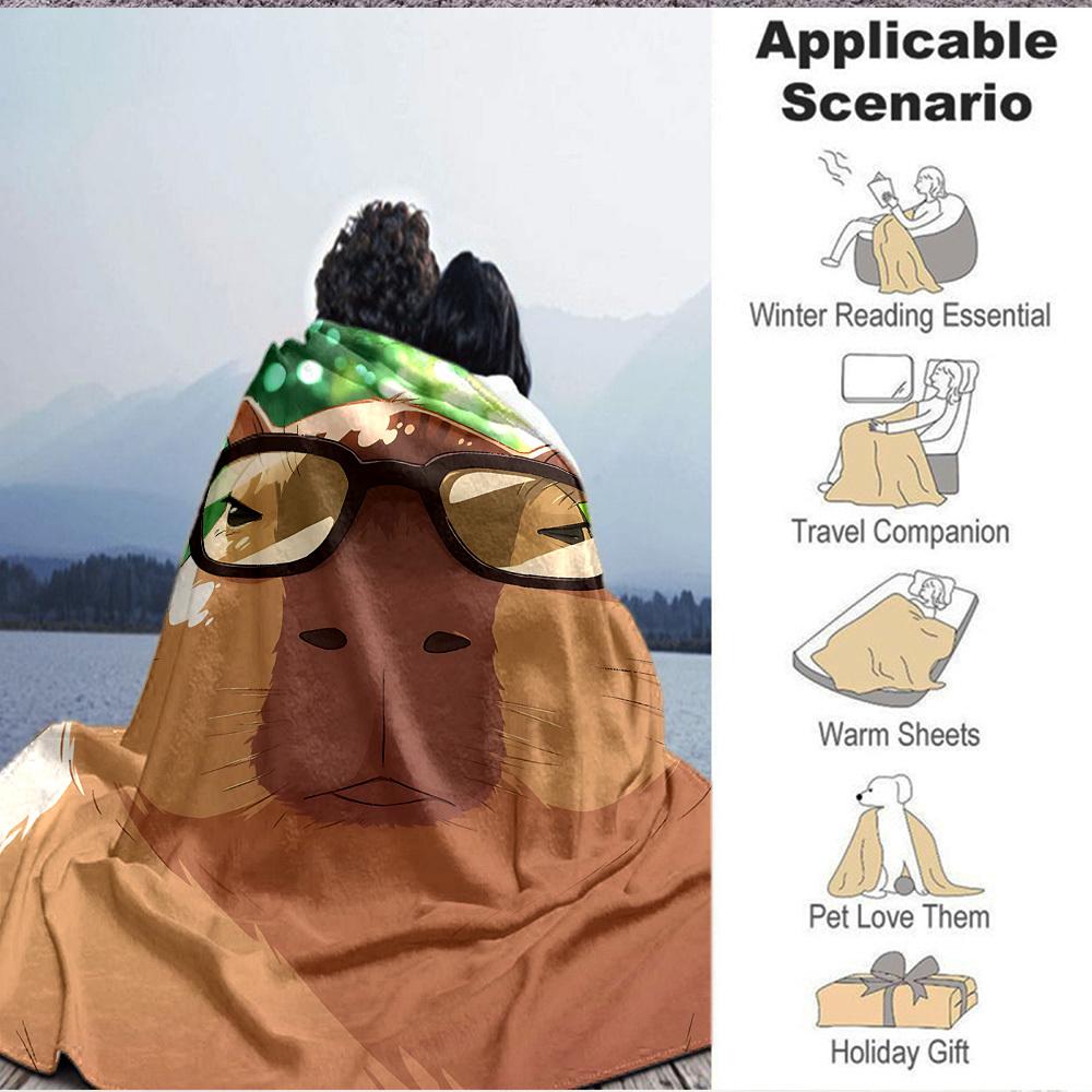 1pc Glasses, Capybara Blanket Lightweight Flannel Blanket Throw Blanket For Sofa, Bed, Travel, Camping, Livingroom, Office, Couch, Chair, And Bed yy25