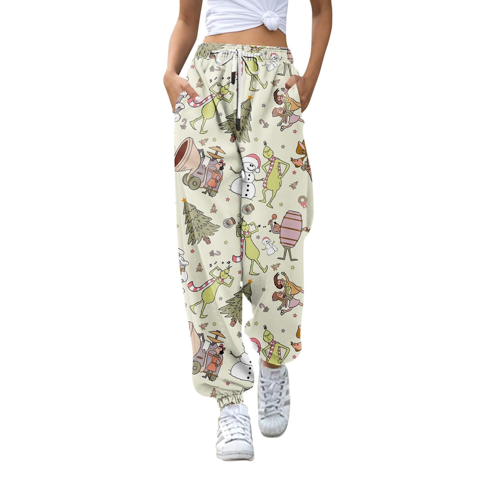 

Women s Fashion Christmas Loose Drawstring Waist Solid Color Casual Sports Pants S