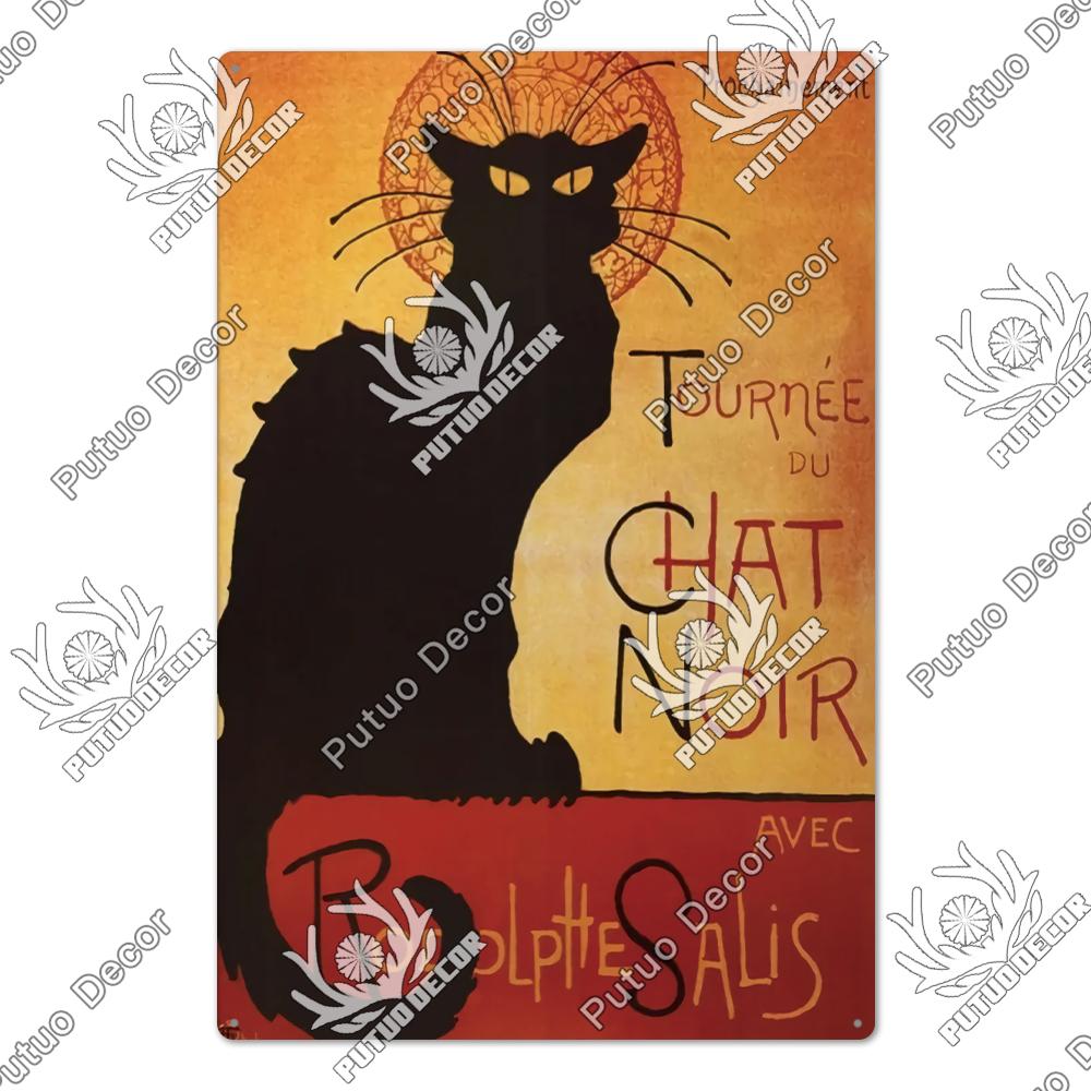 Putuo Decor Halloween Schwarze Katze Vintage Metallschild Plakette Metall Vintage Blechschild für Wohnzimmer Tür Tierhandlung Wanddekoration