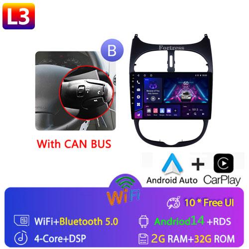 

2DIN Android 13 radio For Peugeot 206 206CC 206SW 2001 2002 2003-2008 Car stereo Multimedia Player Carplay Auto GPS Navigation