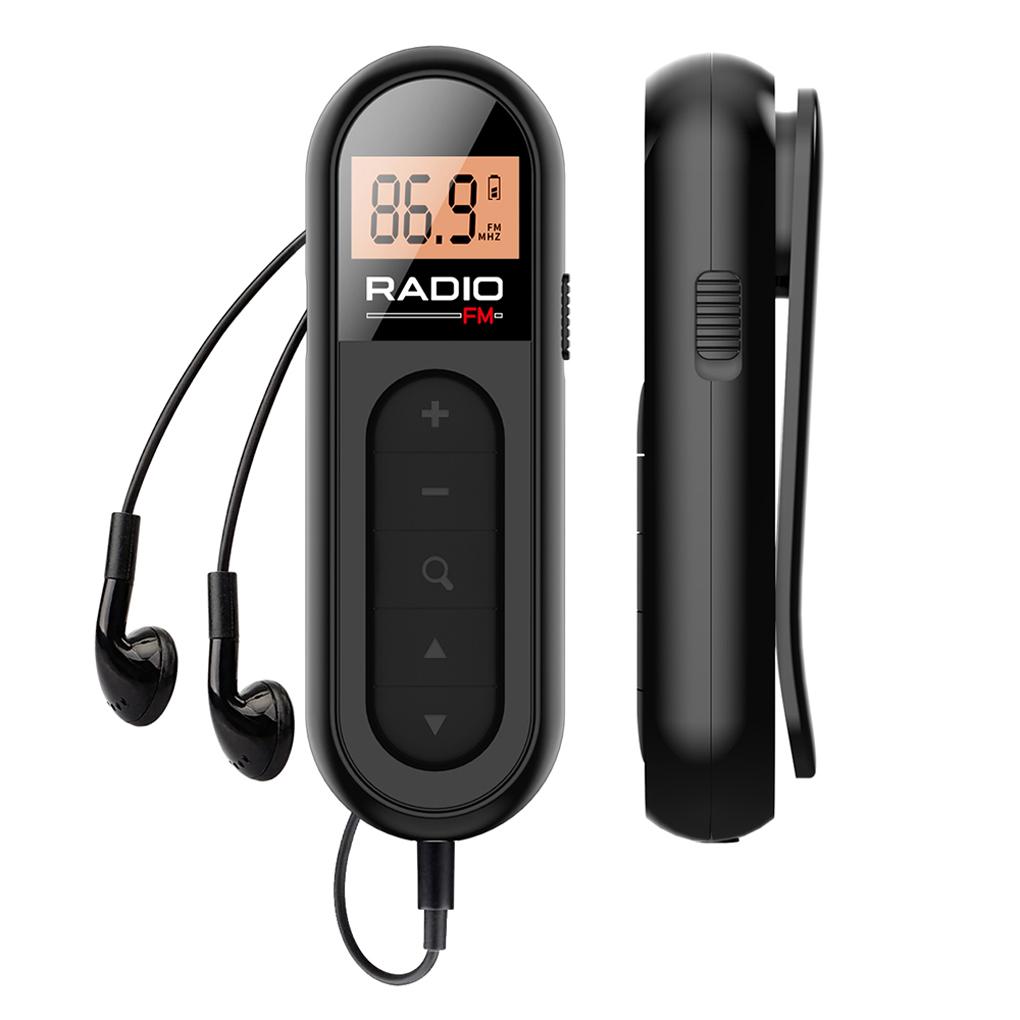 3.5mm Mini Pocket FM Radio 76-108MHZ Rechargeable Portable Radio Receiver with Backlight LCD Display Headphone Receiving Antenna