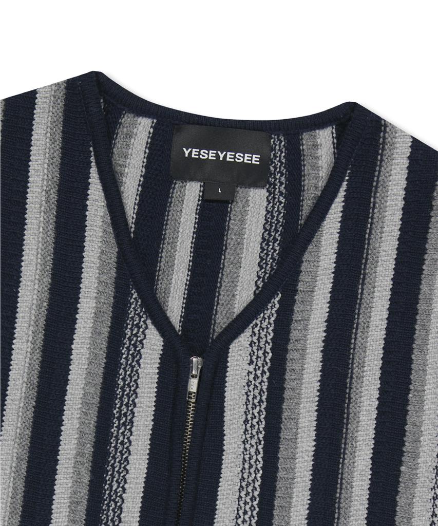 Yeseyesee Stripe Knit Zip-Up Vest Navy