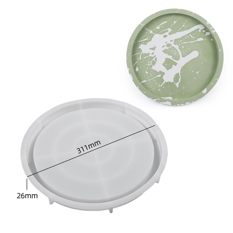 ABWR-Round Plate Silicone Mold Fruit Disc Tea Tray UV Resin Mould Gypsum Cement Mold Jewelry Tools 4Piece