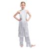 Mädchen Halter Ärmellos Rückenfrei Pailletten Stufig Quaste Tanz Jumpsuit Cha cha Latein Kostüm