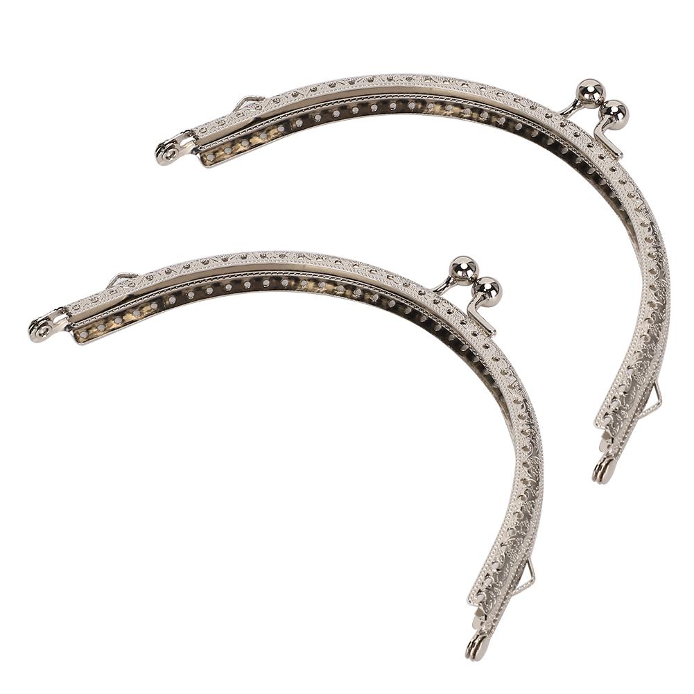 2Pcs Metal Purse Frame Silver Kiss Clasp Lock Retro Semicircular Embossed Handle 15cm