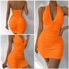 Sexy Deep V Evening Party Sleeveless Backless Dress Summer Short Halter Women Tight Club Mini Dress Clubwear Partywear