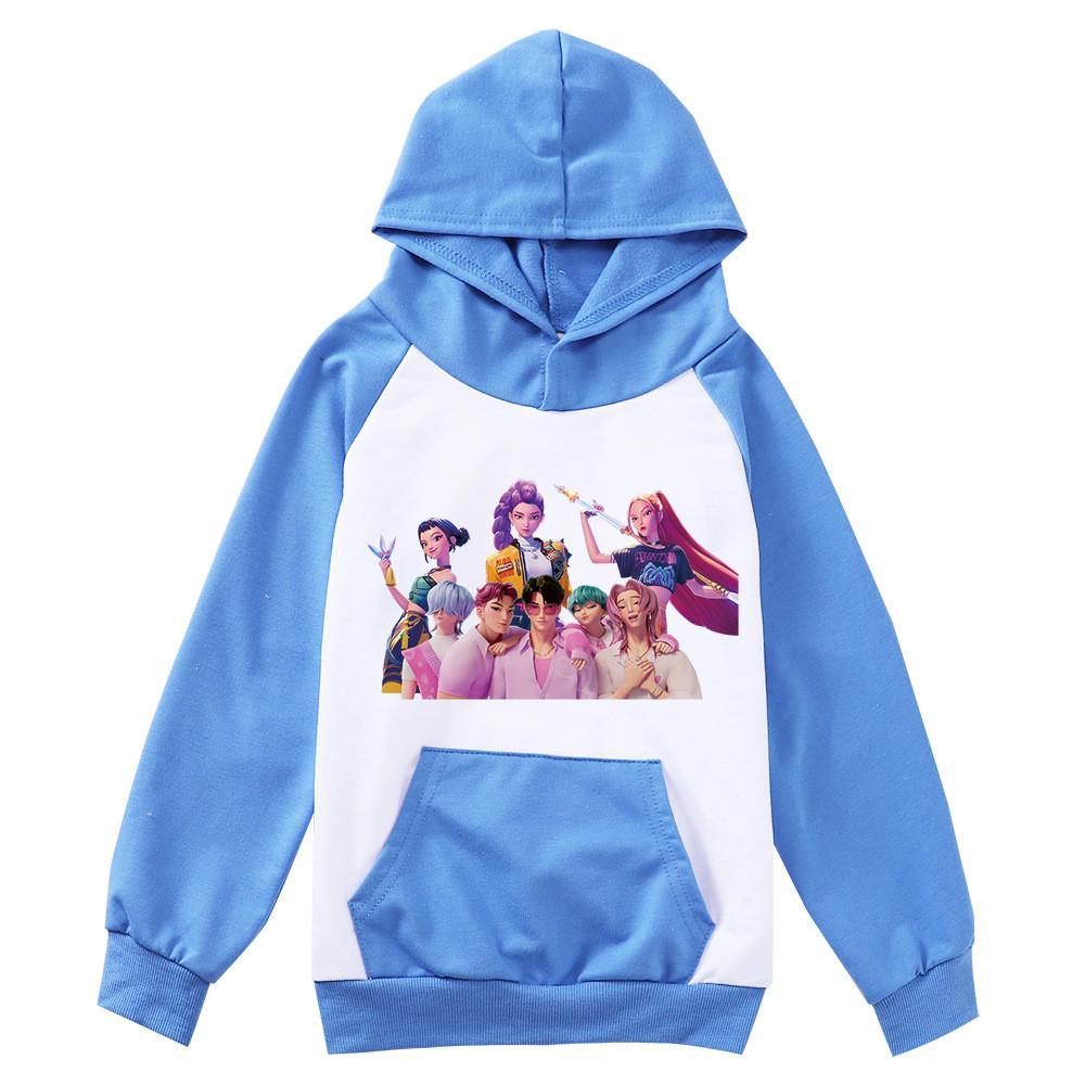 Kids Girls Anime Cartoon K-Pop Rumi Zoey Mira Printed Pocket Casual Long Sleeves Hoodies