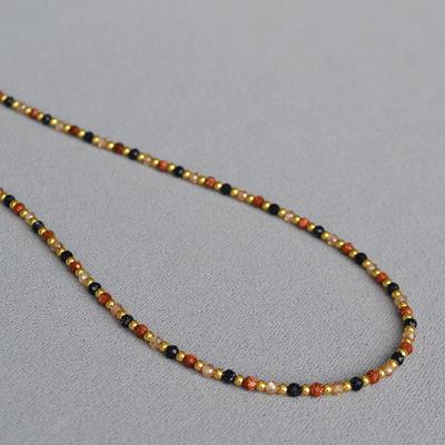 Literature And Art, Plain And Elegant, Color-Blocked, Gold Sand, Blue Sandstone, Beads, Simple Temperament, Light Luxury Necklace, Clavicle Chain