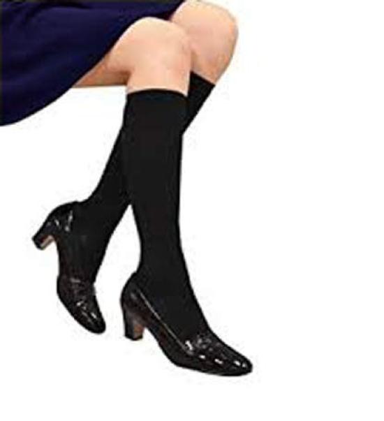 Socks Marche Compression High Solid Reduces Leg Cotton Outer Thread Women's Socks, 4-Pair Set, Black, Swelling, 100%