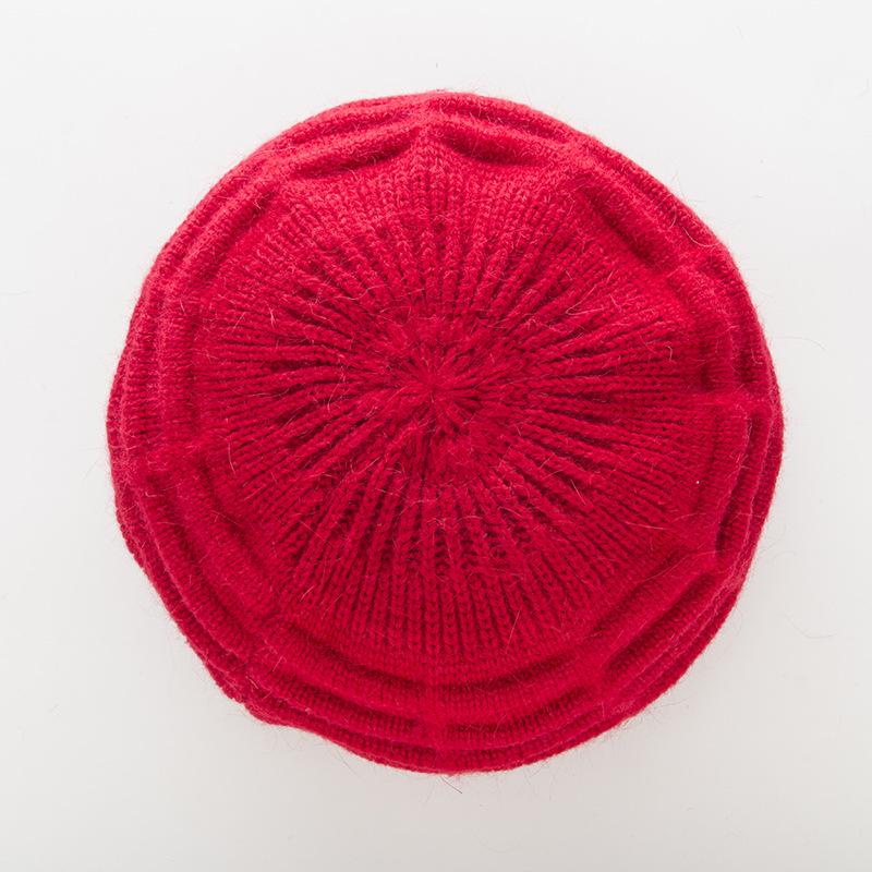 Women's Autumn and Winter Plus Velvet Thick Knitted Warm Beret Jacquard Striped Knitted Cute Hat