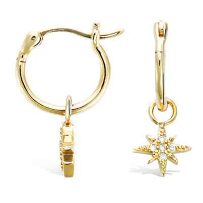 [R4239] - Vergoldete silberweiße Creolen „A Star is Born“ (Rhodium) - 12mm-7x7mm
