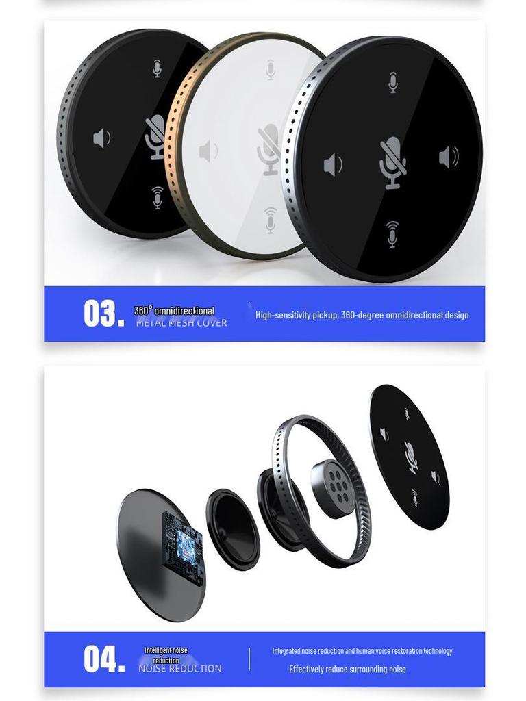 360° Omnidirectional USB Conference Microphone with Built-in Speaker