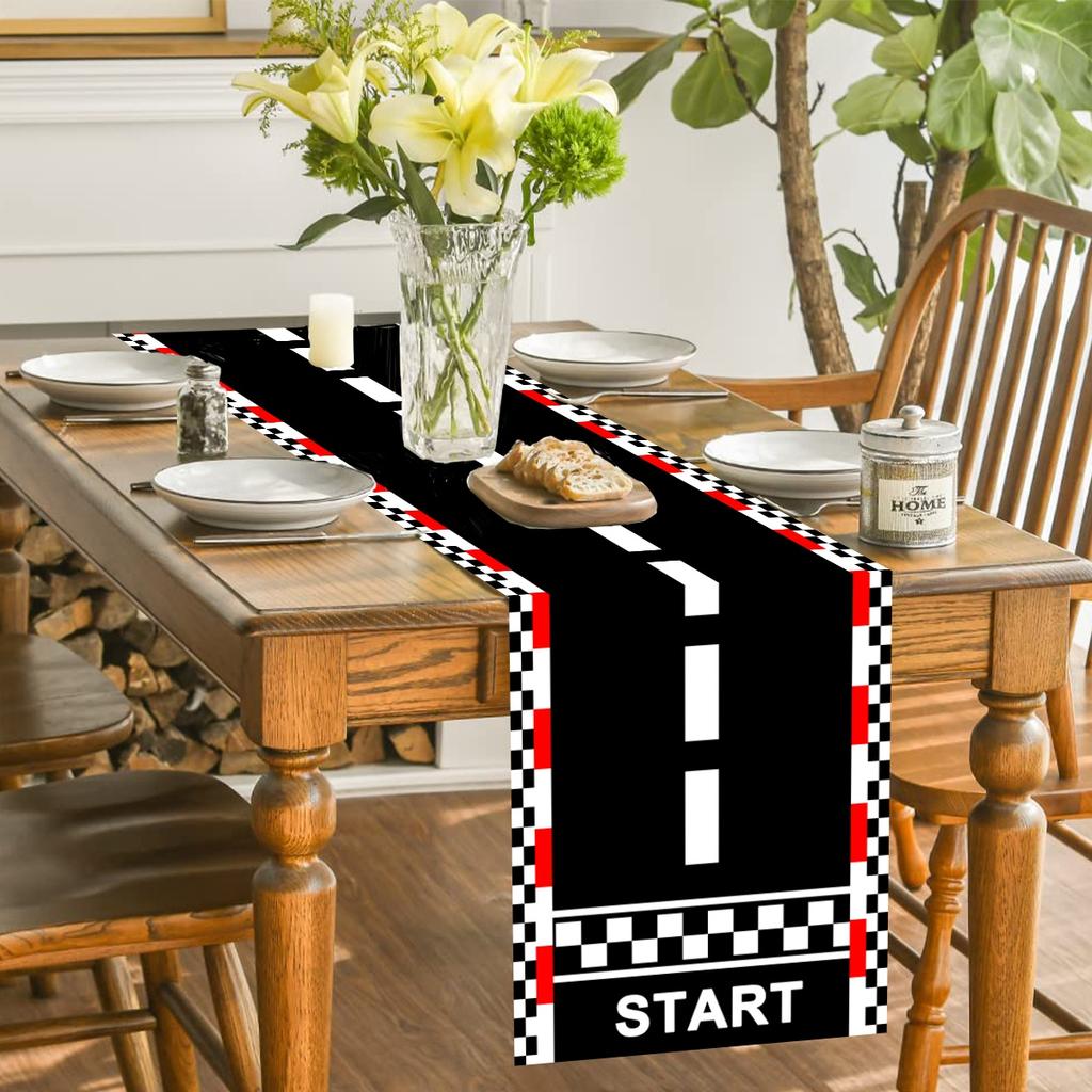 1 Stück Rennwagen Geburtstag Tischläufer Karierter Tischdecke Rennstrecke Tischabdeckungen Junge Rennwagen Motto Party Dekoration