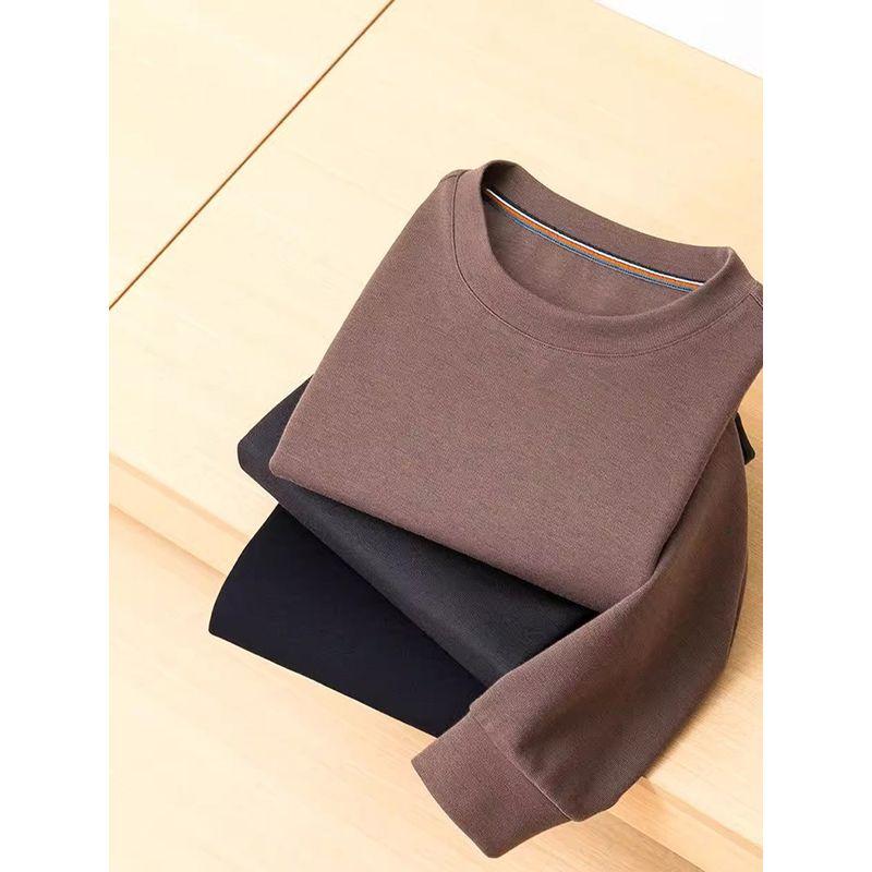 Merino Wool Blend Warm Knitted Base Layer Men's Autumn and Winter Inner Sweatshirt Foreign Trade Men's Round Neck T-Shirt