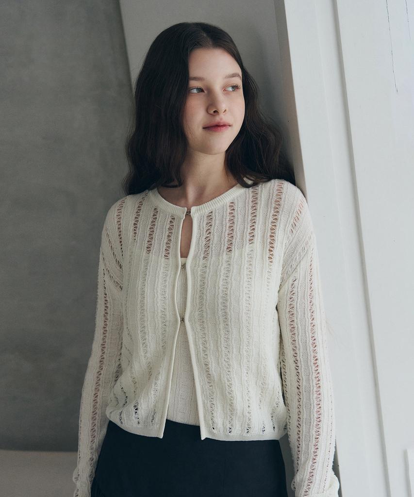 Basika Crochet Linen Hook Cardigan Set_3Color