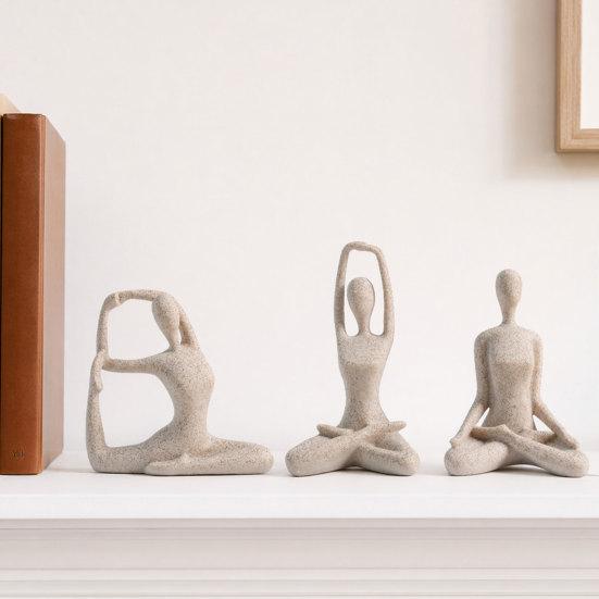 DYS 3Pcs Abstract Yoga Figure Sculpture Set, Hollow Dancer with Glossy Gold Matte Silver Black Nude Finish, Modern Desktop Decor for Bedroom