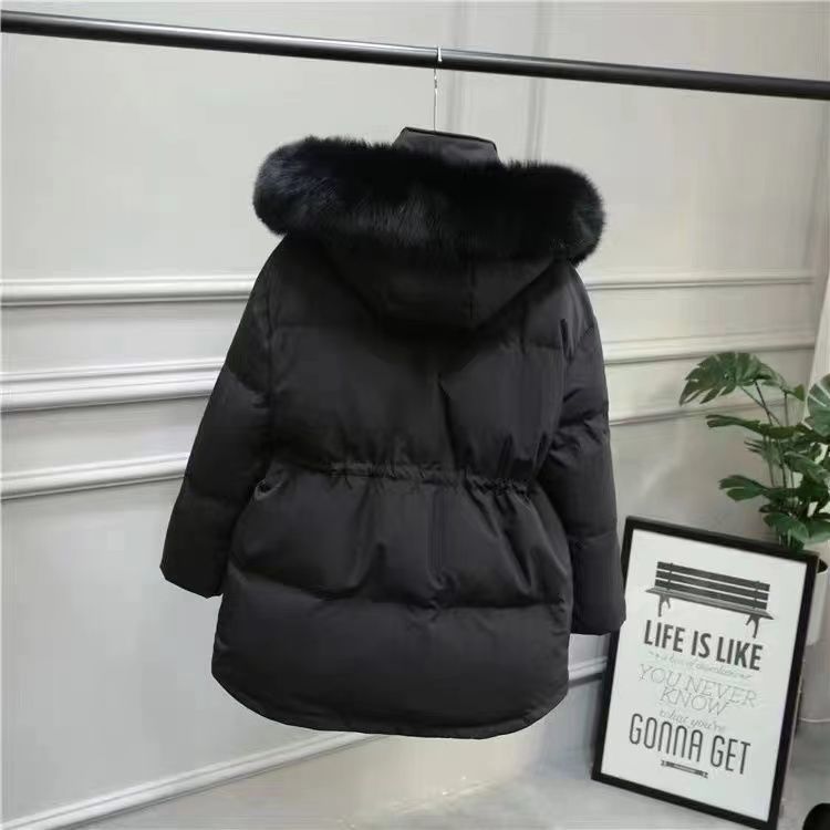 Zimní silná teplá bavlněná péřová bunda Ženy Ležérní Jednobarevné Velký kožešinový límec Stahovací šňůrka Vycpaný kabát Elegantní Dámské Krátké kabáty s kapucí