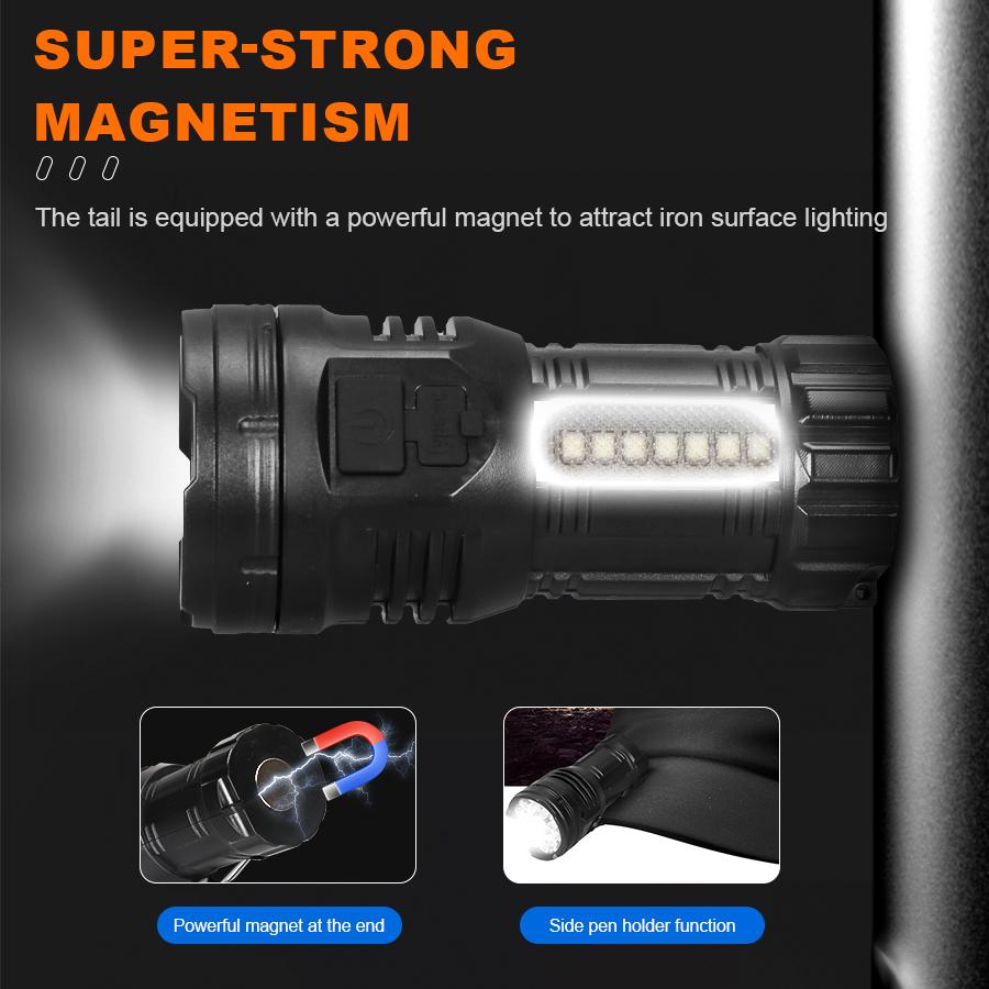 Powerful Flashlight With 9 Lamp Beads Super Tactical Light With COB Side Light Camping Lantern USB Rechargeable Outdoor Torch