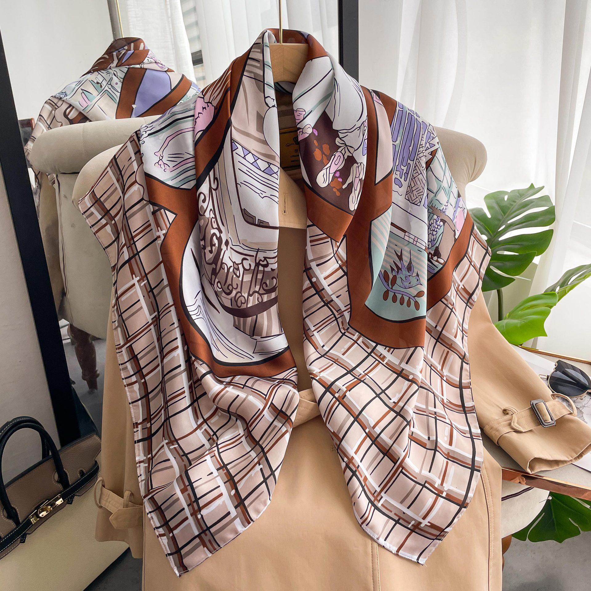 

Высококачественные роскошные шелковые шарфы, повязка на голову, шарфы, шейный шарф для женщин, шелковый шарф с цепочкой, женская декоративная шаль 110*110cm