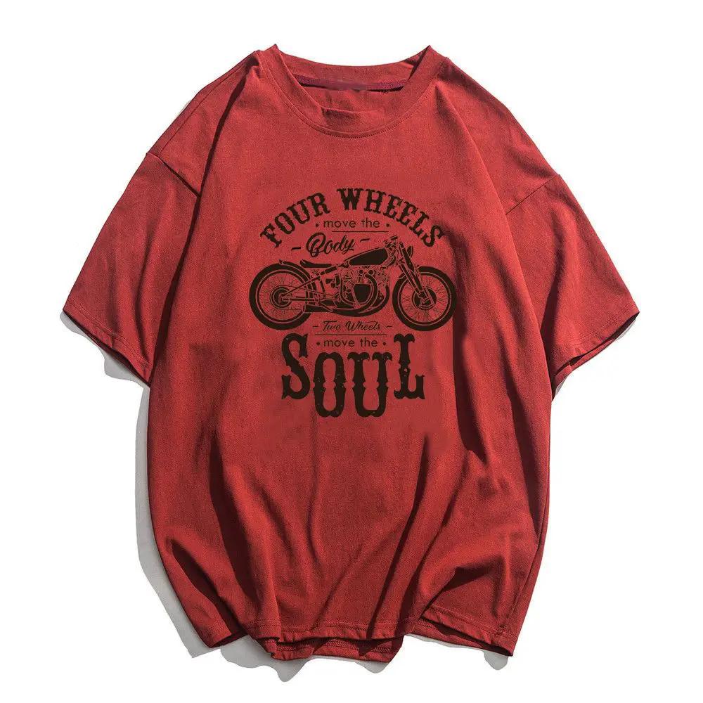 Summer Pure Cotton American Retro Short Sleeved T-shirt for Men's Short Ins Outerwear Printed Half Sleeved Round Neck Casual Top