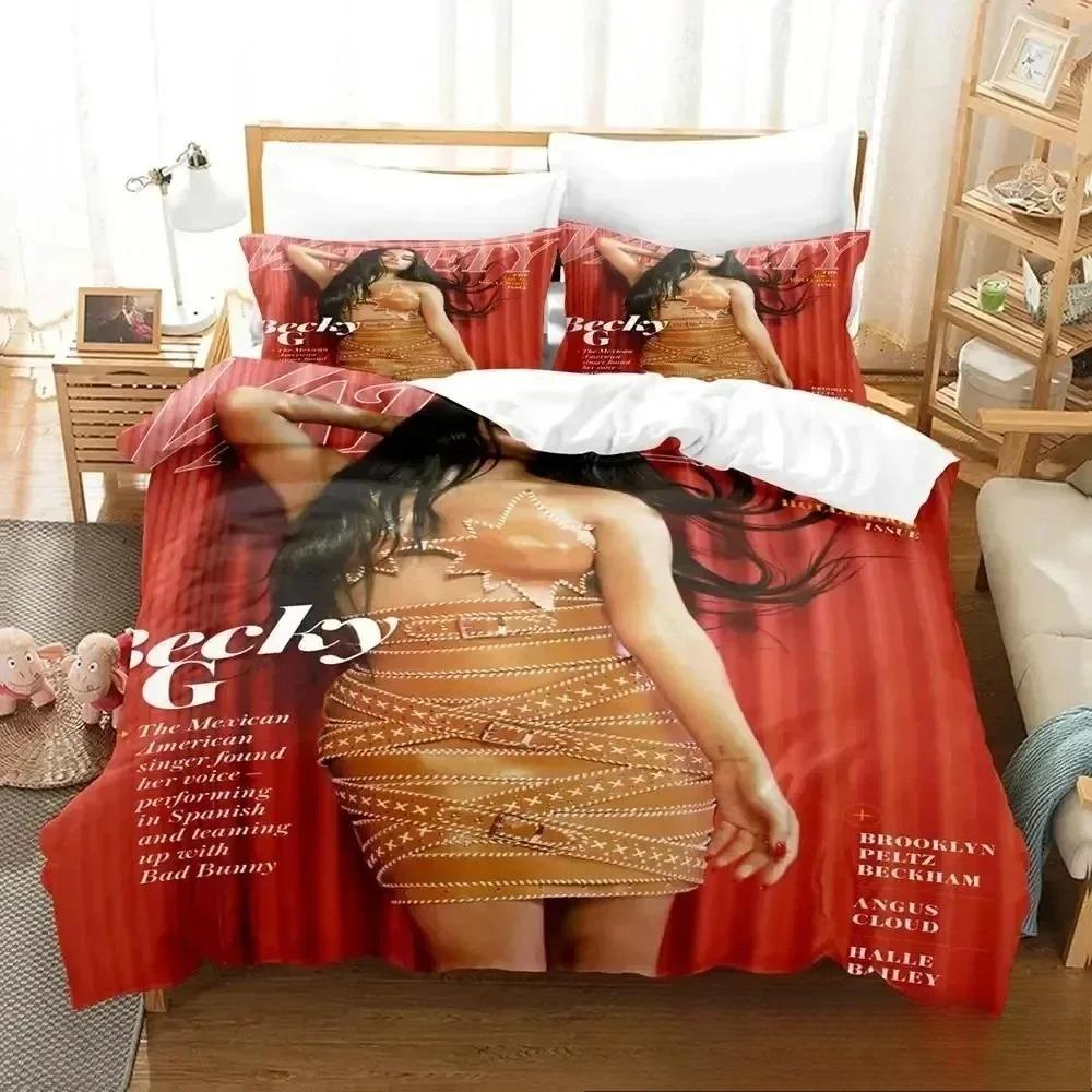 Juego de Ropa de Cama de la Cantante Popular Becky G Estampado 3D Funda Nórdica Funda de Almohada Decoración de Dormitorio para Adulto Niño Niña Regalo Tamaño Individual Doble Regalo
