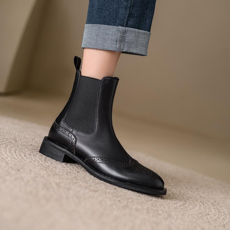 Fashion 2025 New Autumn Genuine Leather Women Boots Round Toe Ankle Boots for Women Chunky Heels Block Winter Boots Chelsea Boots