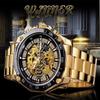 Moda Vincitore Top Brand Uomo Casual Scheletrato Automatico Meccanico Cinturino Completamente in Acciaio Inossidabile Lusso Dorato Orologi da Business