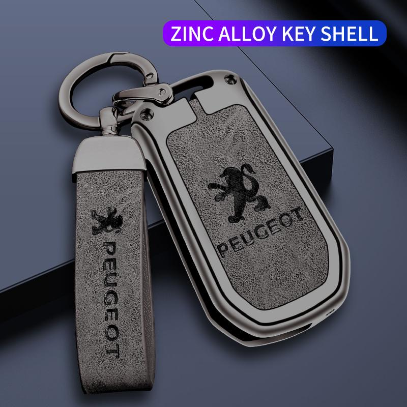 2026 Hot Car Sticker Zine Alloy Leather Car Smart Remote Key Case Shell Cover Protection For Peugeot 208 2008 301 308 508 5008 R