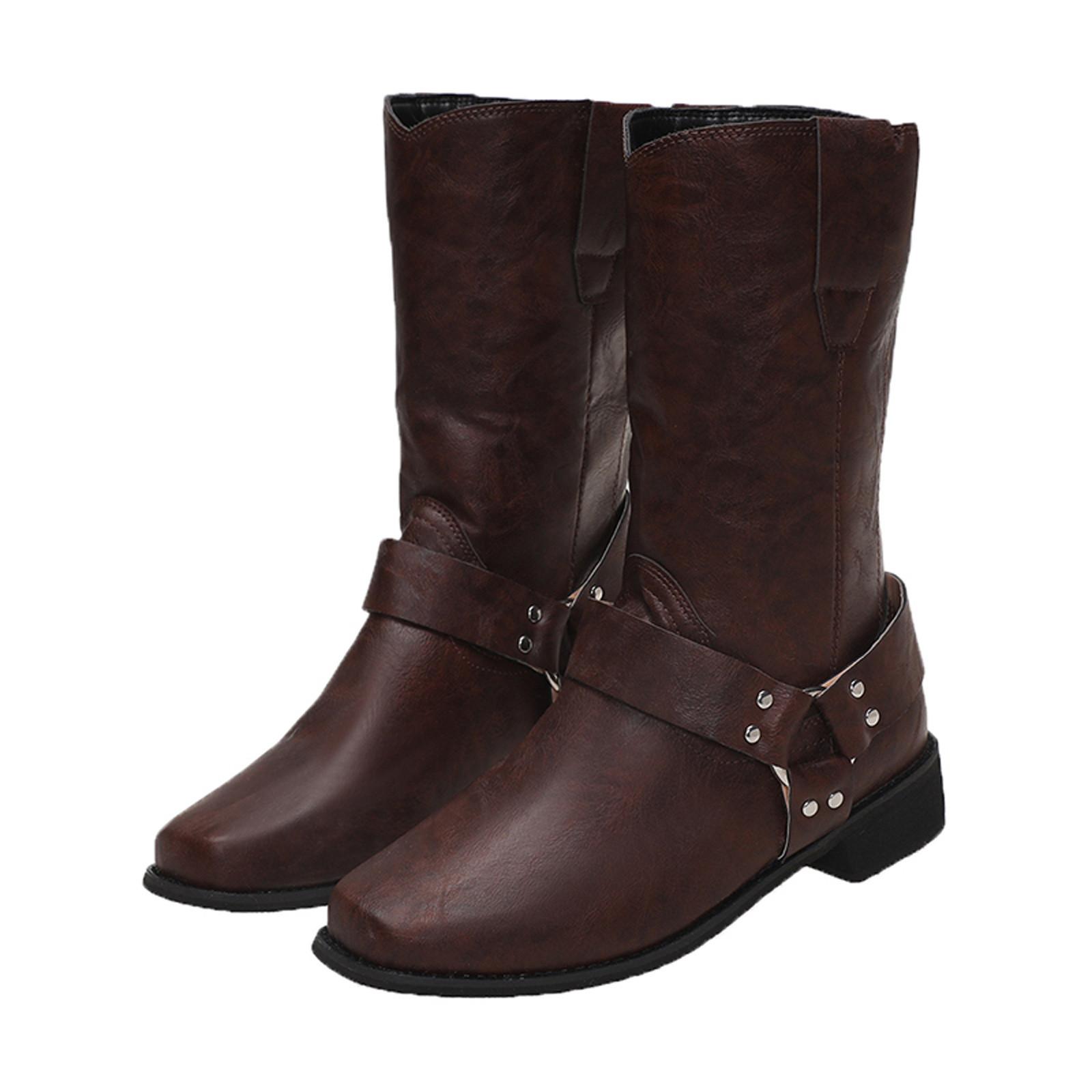 

Мужские осенние и зимние сапоги из искусственной кожи в стиле ретро, ​​ботинки среднего размера 42 кофейный