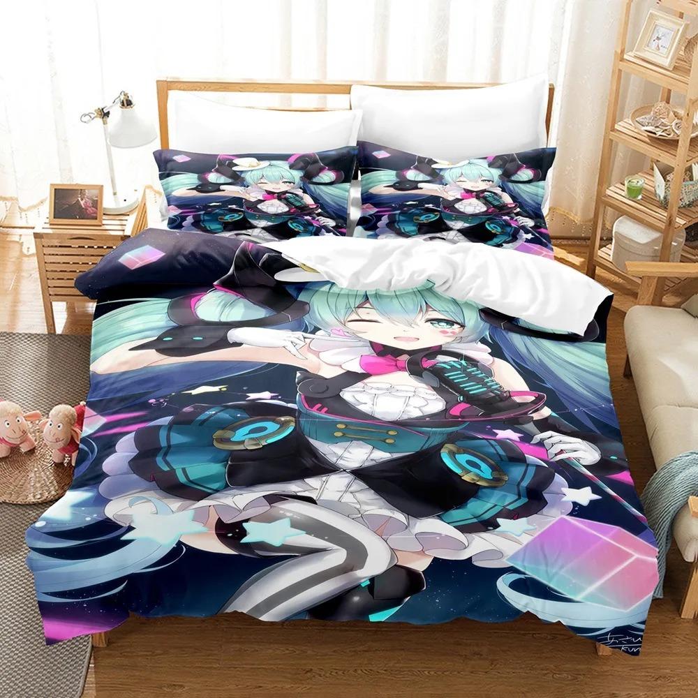 

3D Cute Hatsune Miku Duvet Cover Merry Bedding Set Queen King Full Size for Holiday Bedroom Teens Women Gifts 135x200cm
