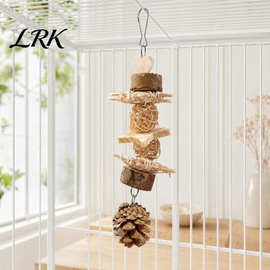 Natural Bird Chew Toys Parrot Toy, Pine Cone Wooden Blocks Dried Fruit Toy Enrichment Cage Accessories for Small Medium Parrots Foraging Biting
