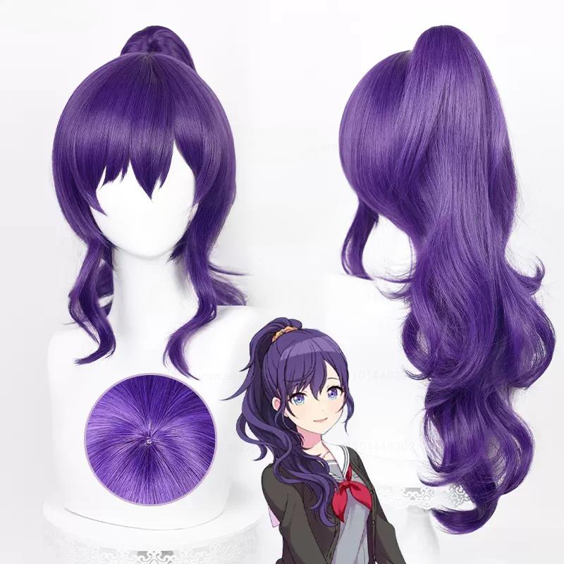 Anime Asahina Mafuyu Cosplay Pruik Lang Donkerpaars Paardenstaart Golvend Asahina Mafuyu Pruik Hittebestendig Synthetisch Haar Pruiken