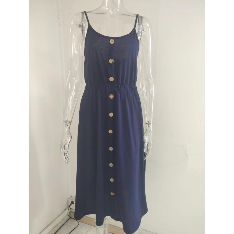 Summer Solid Colour Mid-length Dress Sexy Waist Halter Dress Plus Size Dresses  for Women