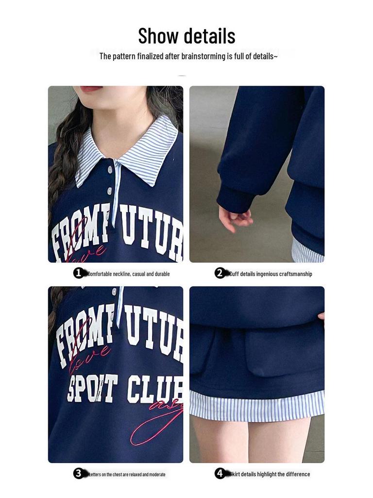 2025 Autumn Korean Style Outfit: Girls' Fashion Sweatshirt & Street Style Midi Skirt Set