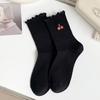 Female Spring and Autumn Solid Color Lace Strawberry Embroidery Boneless Tube Cotton Socks