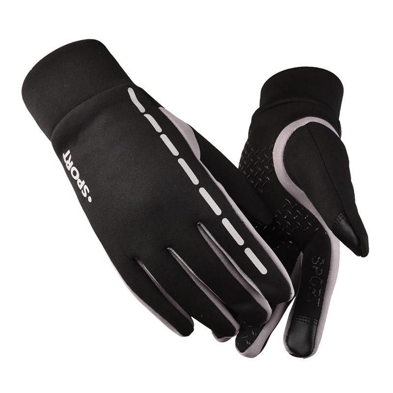 Autumn and winter waterproof velvet warm reflective strip outdoor riding full finger gloves men's and women's touch screen windproof gloves
